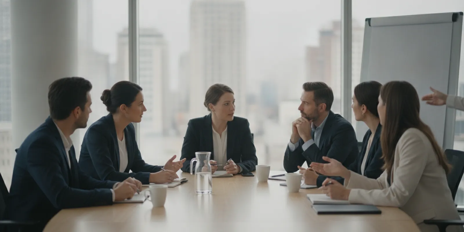 A diverse leadership team sharing ideas around a conference table